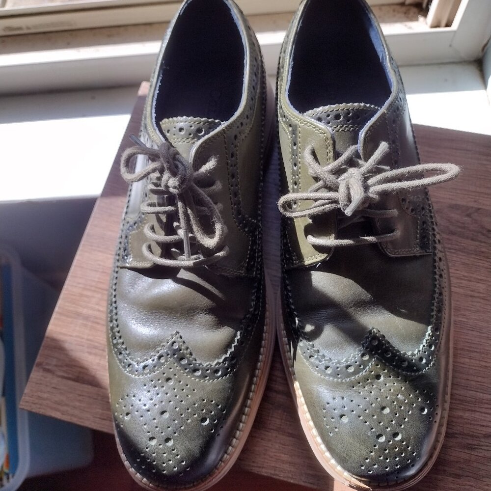 Cole Haan 8.5 Men's Leather Wingtip Shoes Lunarlon Olive Green Classic Preppy